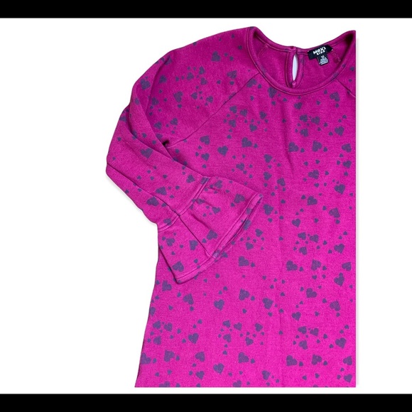 MEXX Heart Print Bell Dress With Bell Sleeves & Back Keyhole Berry Pink Girl 10Y - Picture 5 of 10